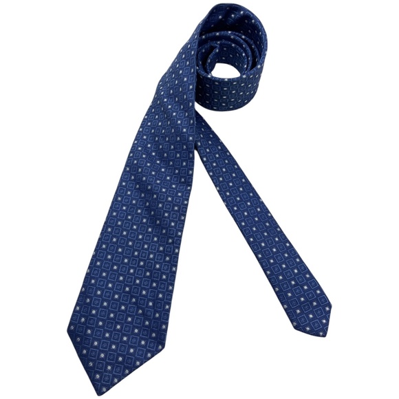 HUGO BOSS Blue Geometric Silk LUXURY Tie ITALY - Picture 1 of 4